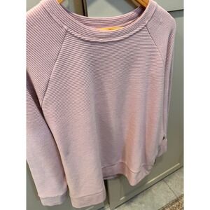 Gerry Womens Ribbed Knit Pullover Sweatshirt Mauve Pink Raglan Sleeve Size Large